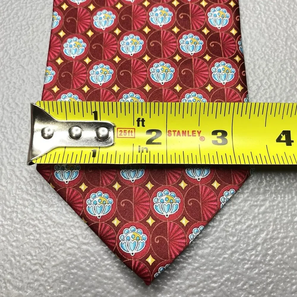 Faberge Silk Tie Vintage Neiman Marcus Floral Fan USA XL X-Long Red Blue NWT
